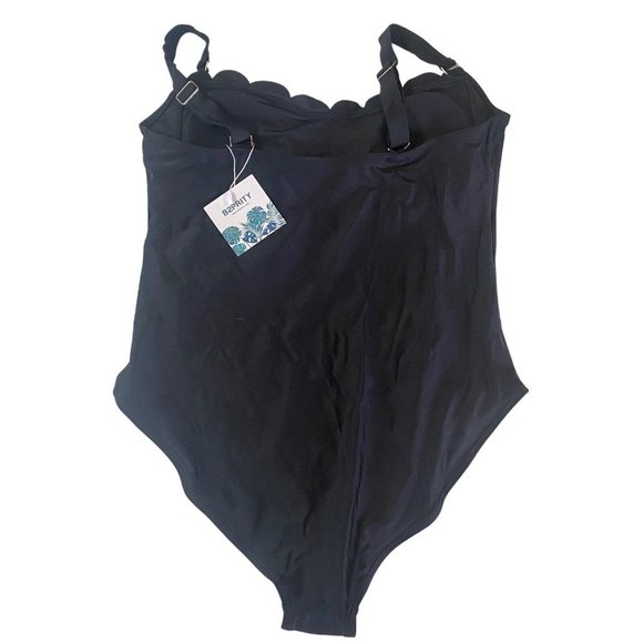 b2prity One Piece Swimsuit Large Black Ruched Bodice Adjustable Straps - Picture 2 of 4